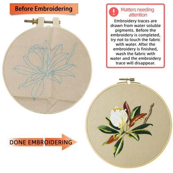 Beginner Embroidery Kit w/Hoop White Flower Needlework Wall Art Decor Craft - Picture 2 of 3